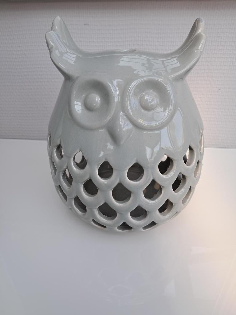 windlicht uil 20 cm hoog ( Grijs, Overige materialen, Nieuw, Ophalen of Verzenden, Grijs