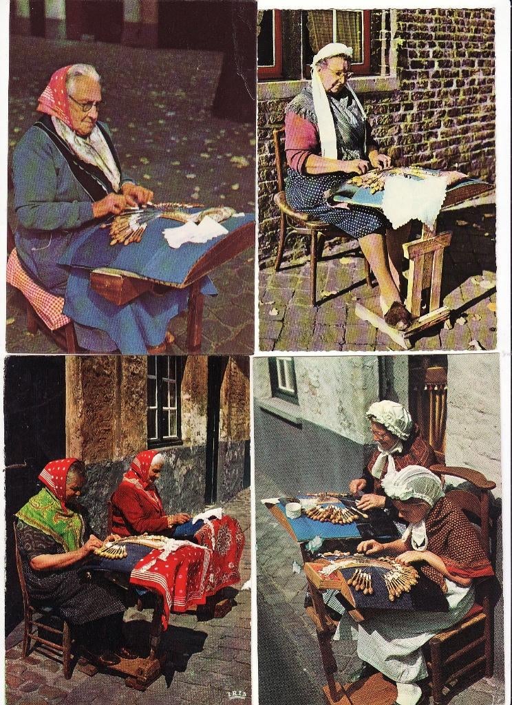 Kantklossen /Kantwerksters aan het werk / Brugge 5 stuks., Verzamelen, Verzenden, 1960 tot 1980, Gelopen, Ambachten of Beroep