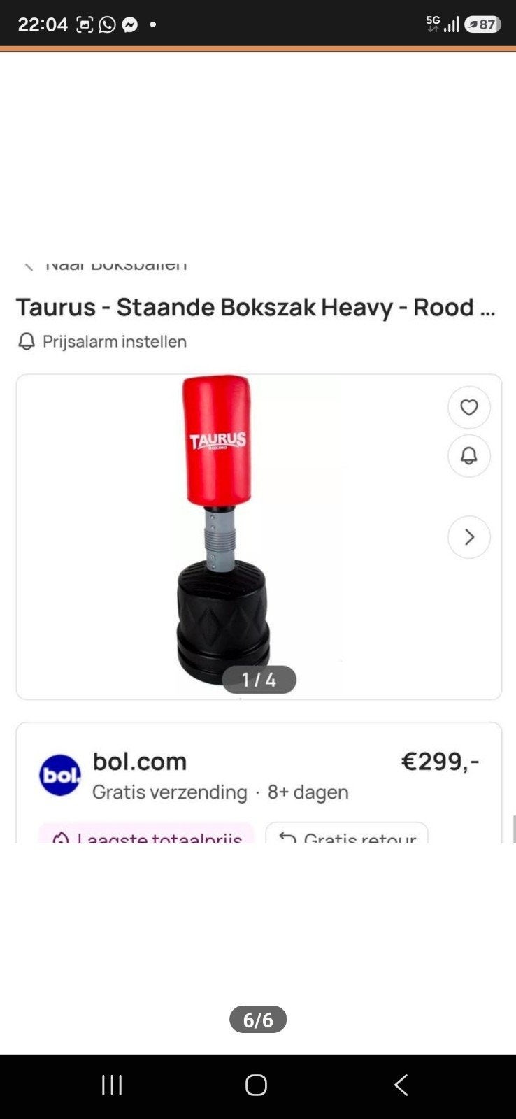 Taurus Boxing Staande Bokszak Heavy - Rood, Ophalen of Verzenden