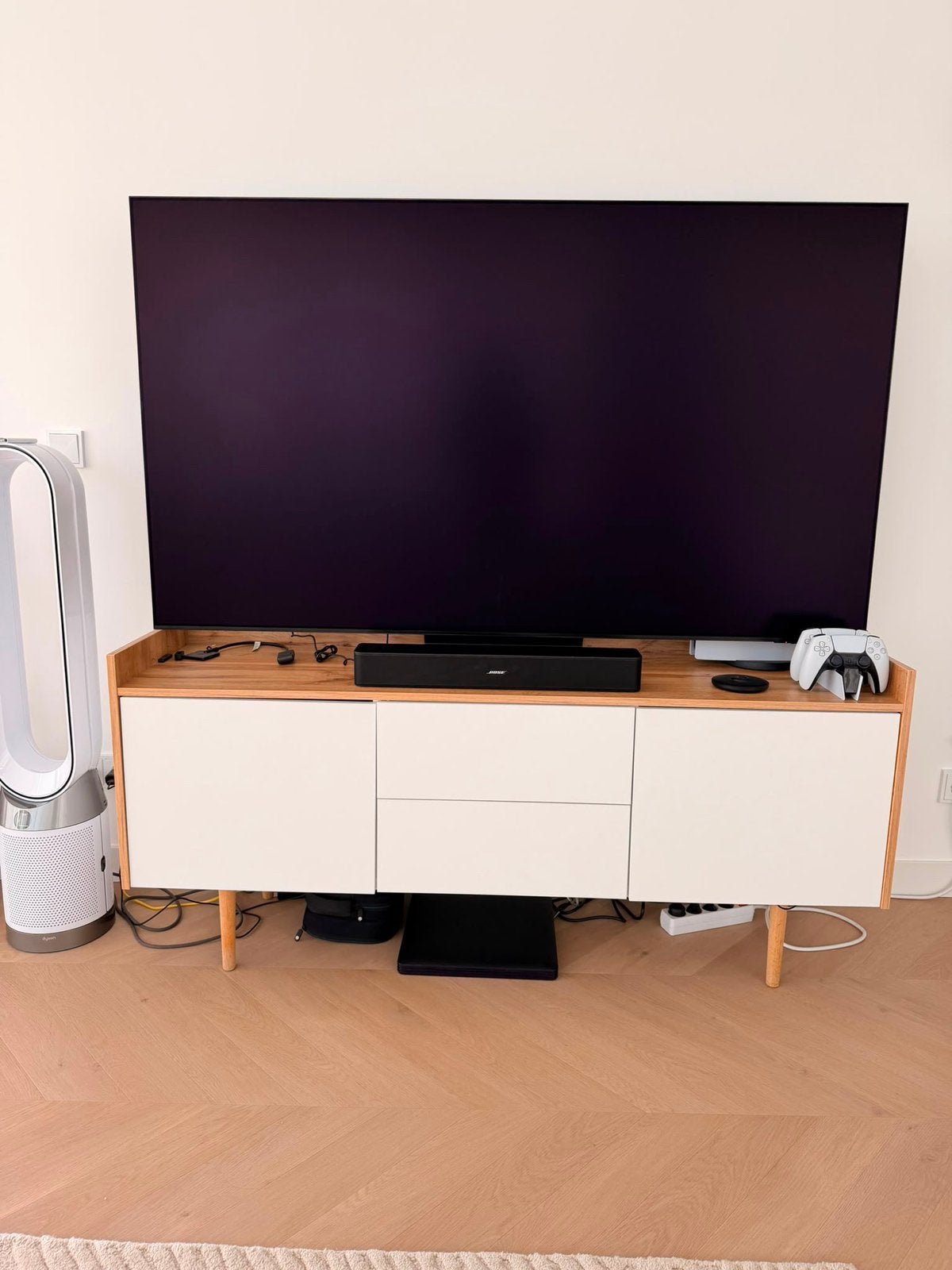 JYSK AARUP Sideboard – White / Oak – 148 cm, Huis en Inrichting, Kasten | Televisiemeubels, Ophalen, Zo goed als nieuw, 25 tot 50 cm
