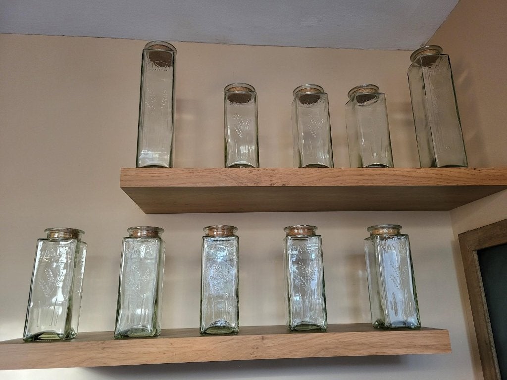 10 vintage 4kante pasta potten met kurk deksel, Ophalen, Gebruikt, Glas, Pot, Bus of Blik