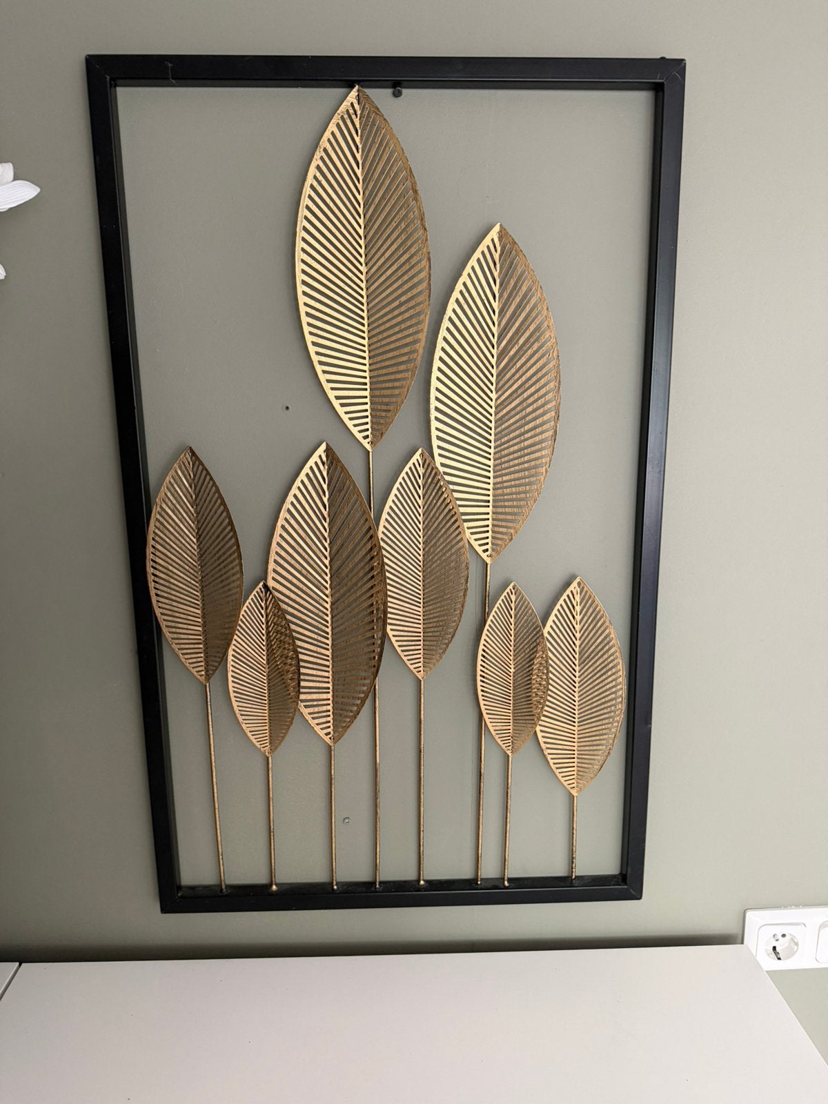 Gouden Bladeren Wanddecoratie - Modern Metaal Kunst, Huis en Inrichting, Woonaccessoires | Wanddecoraties, Zo goed als nieuw, Wandsculptuur
