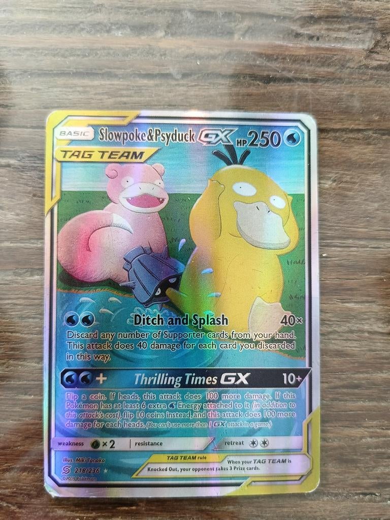 Slowpoke & Psyduck GX Pokémon Kaart (Foil), Ophalen of Verzenden, Gebruikt, Losse kaart, Foil