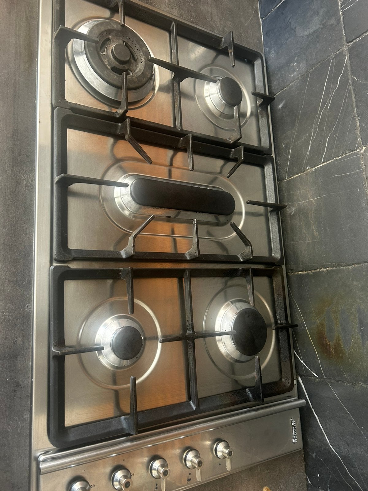 Smeg 5-pits gaskookplaat 86x50 + Smeg afzuigkap, Gebruikt, 60 cm of meer, Ophalen of Verzenden, Inbouw