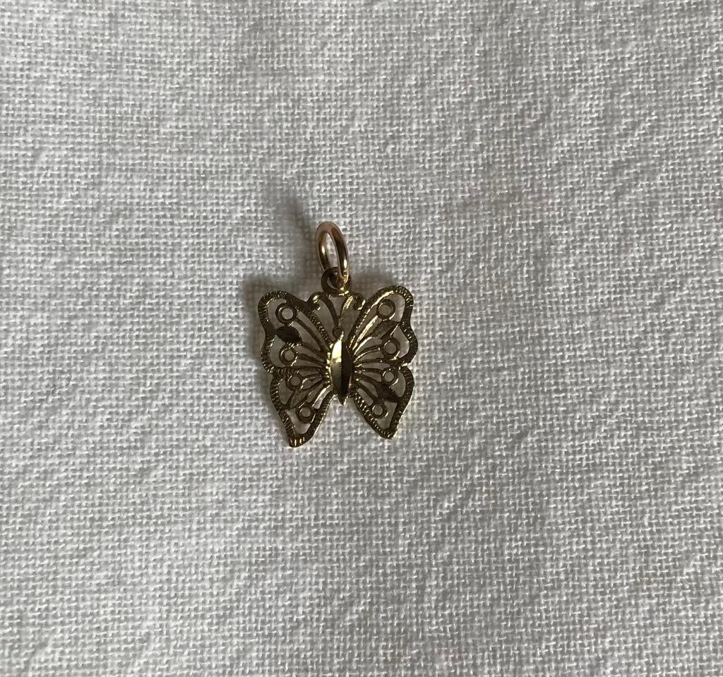Vintage hanger goud vlinder bedel 9k goud, Verzenden, Zo goed als nieuw, Goud, Overige merken