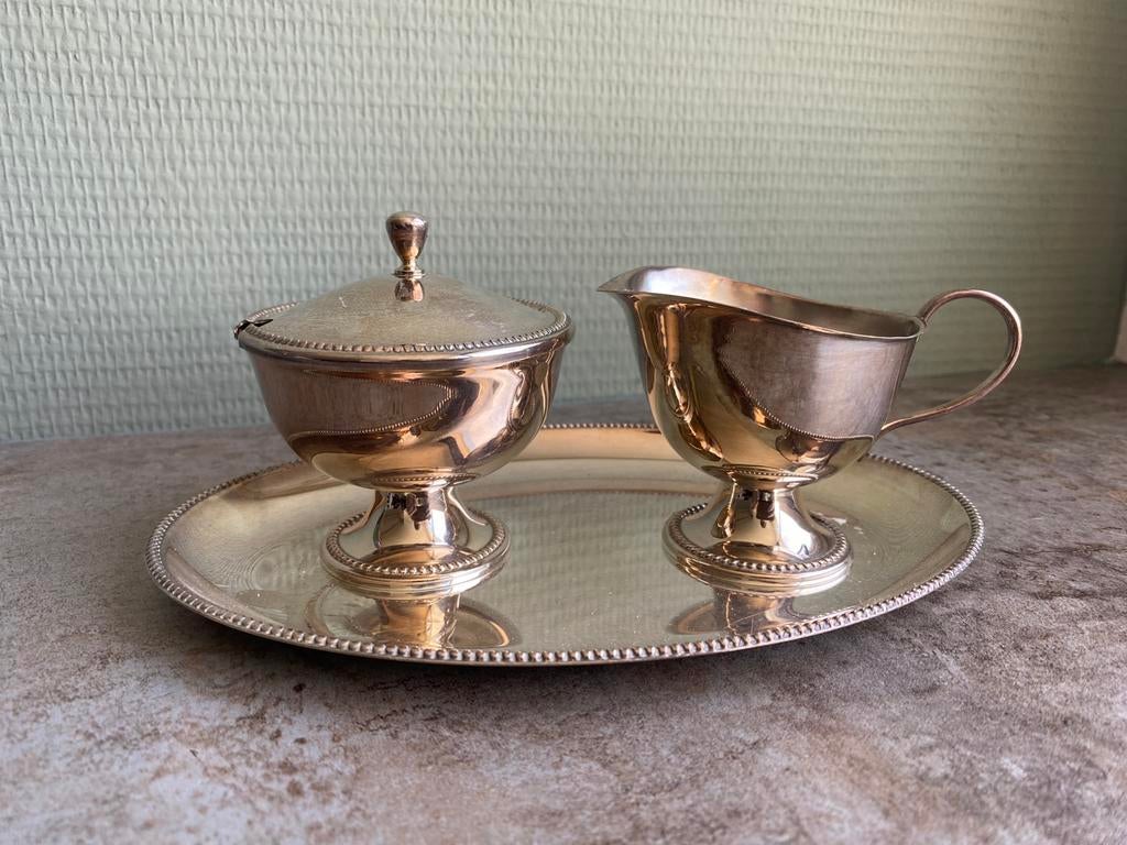Parelrand Verzilverd room stel Keltum melk suiker Van Nelle, Antiek en Kunst, Ophalen of Verzenden