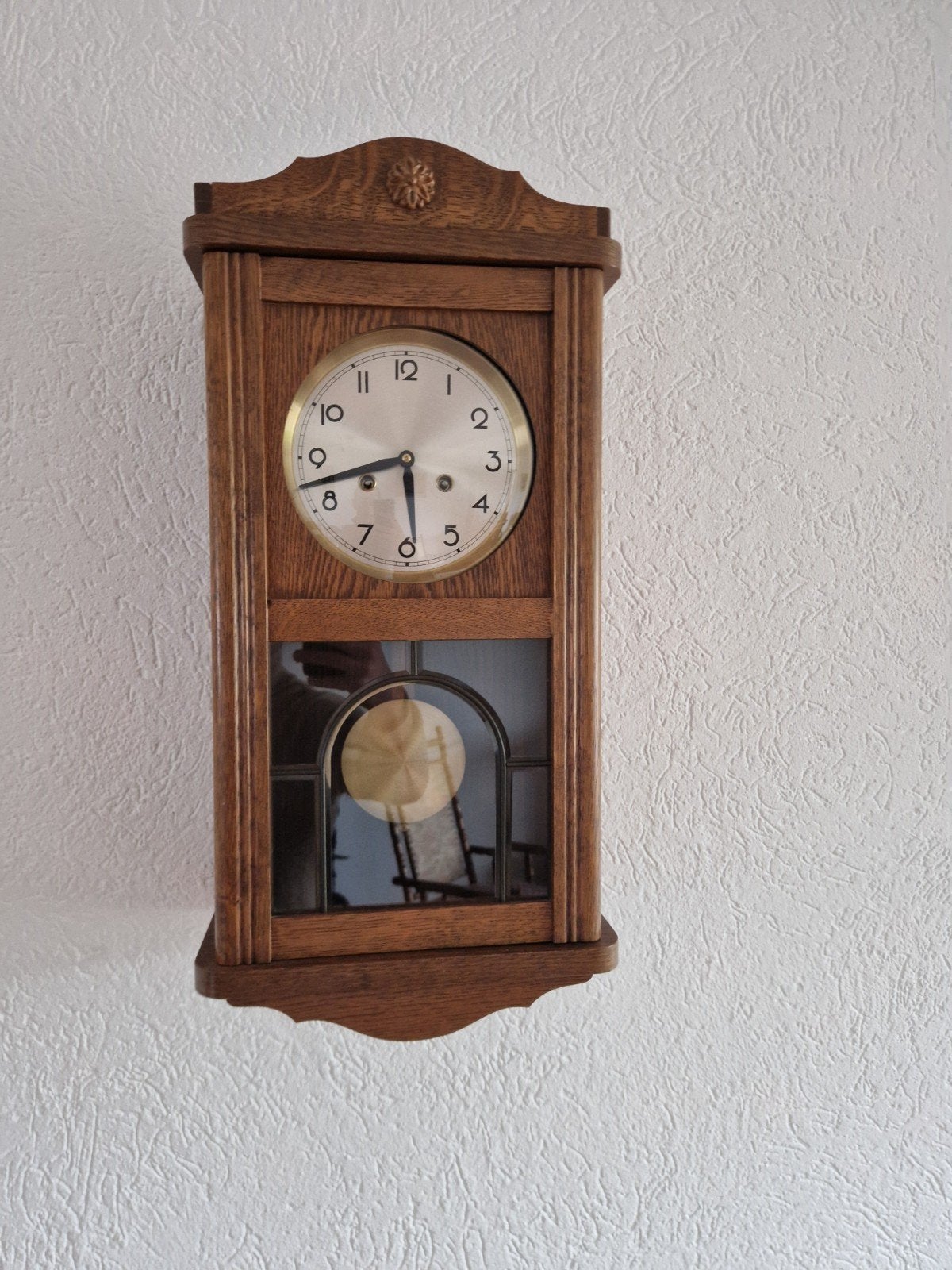 Antieke houten wandklok met slinger, Antiek en Kunst, Ophalen