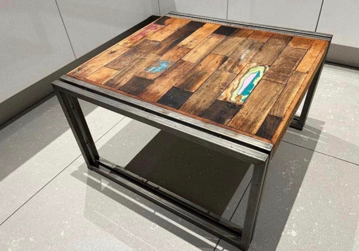 salontafel bijzettafel 60x60x35 cm Industriele, Huis en Inrichting, Tafels | Salontafels, Ophalen, Gebruikt, 50 tot 100 cm, Vierkant