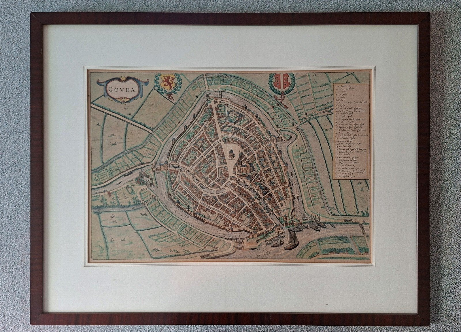 Oude stadsplattegrond Gouda 1657 orgineel., Antiek en Kunst, Ophalen