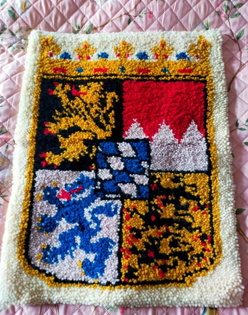 Vintage geknoopt wandkleed met wapenschild motief, Ophalen of Verzenden