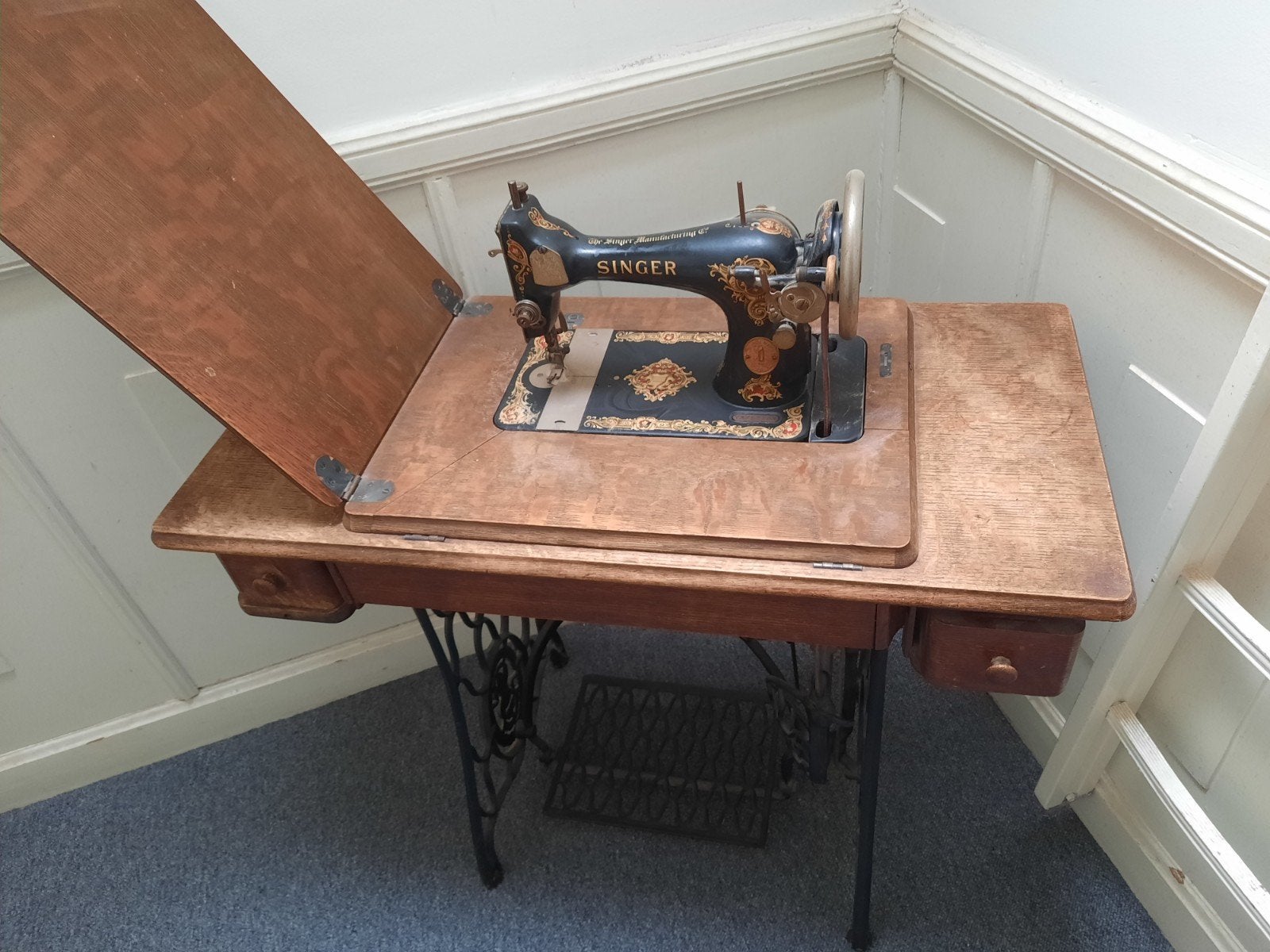 Antieke Singer Naaimachine met, Ophalen of Verzenden