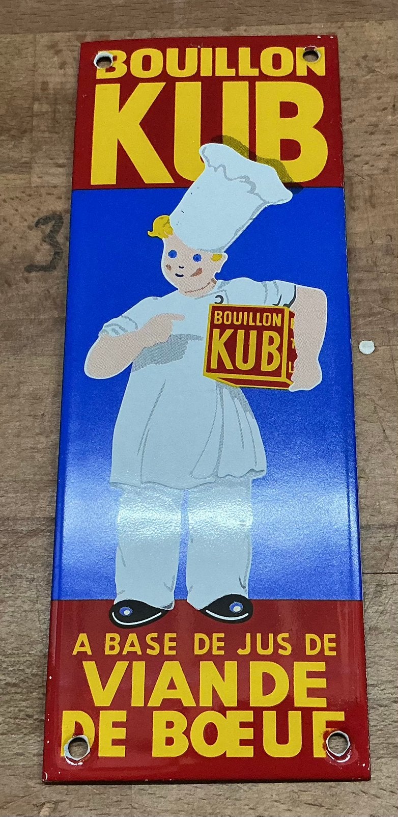 Emaille bordje KUB bouillon formaat deurpostje, Ophalen of Verzenden, Gebruikt, Reclamebord