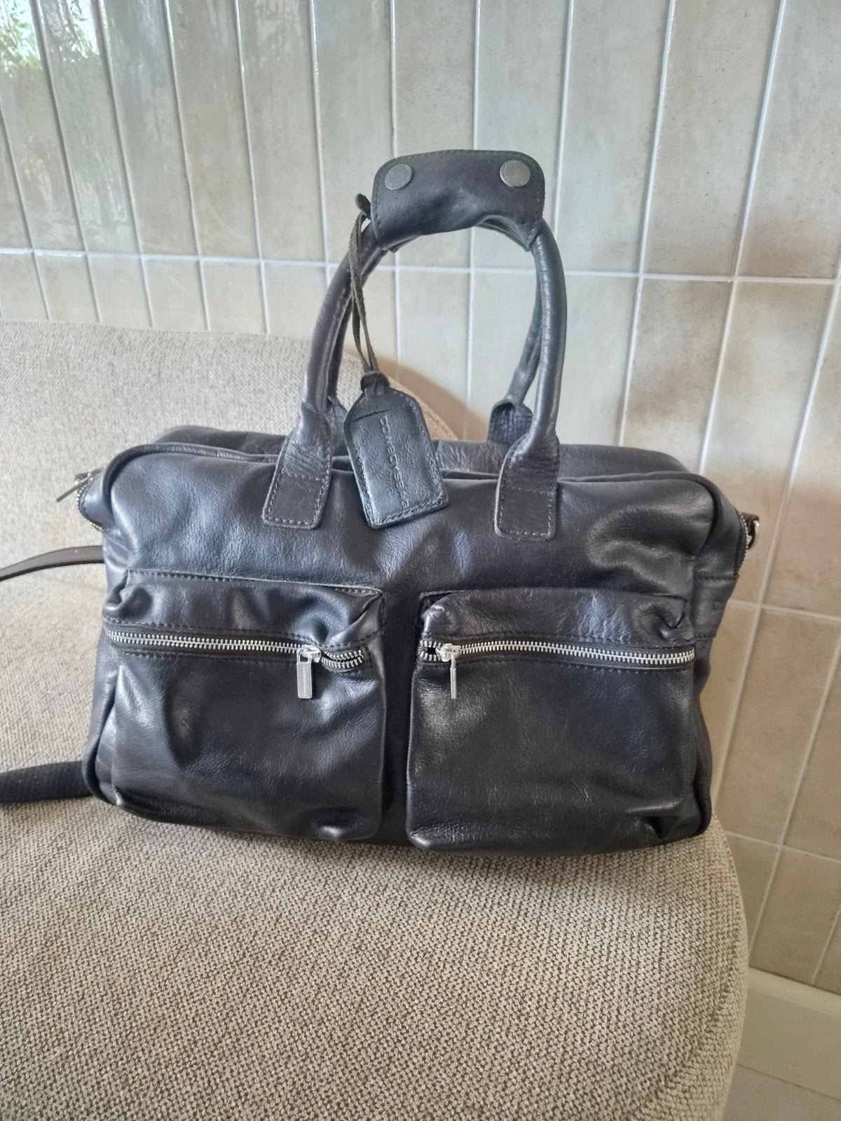 Cowboysbag The Bag Luiertas Zwart Leer, Ophalen of Verzenden, Gebruikt, Zwart, Overige typen