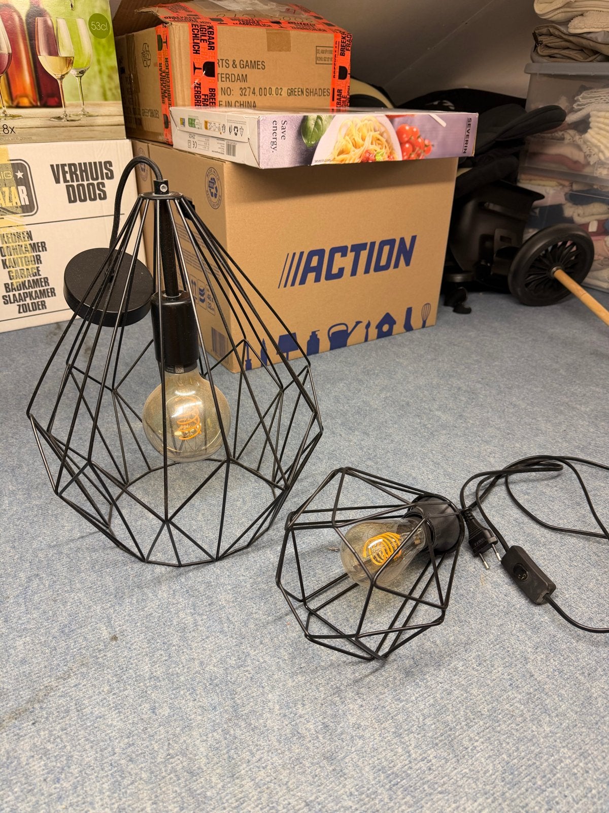 Industriële plafond- en kastlamp met Philips Hue filament, Metaal, Gebruikt, Zwart, Industrieel