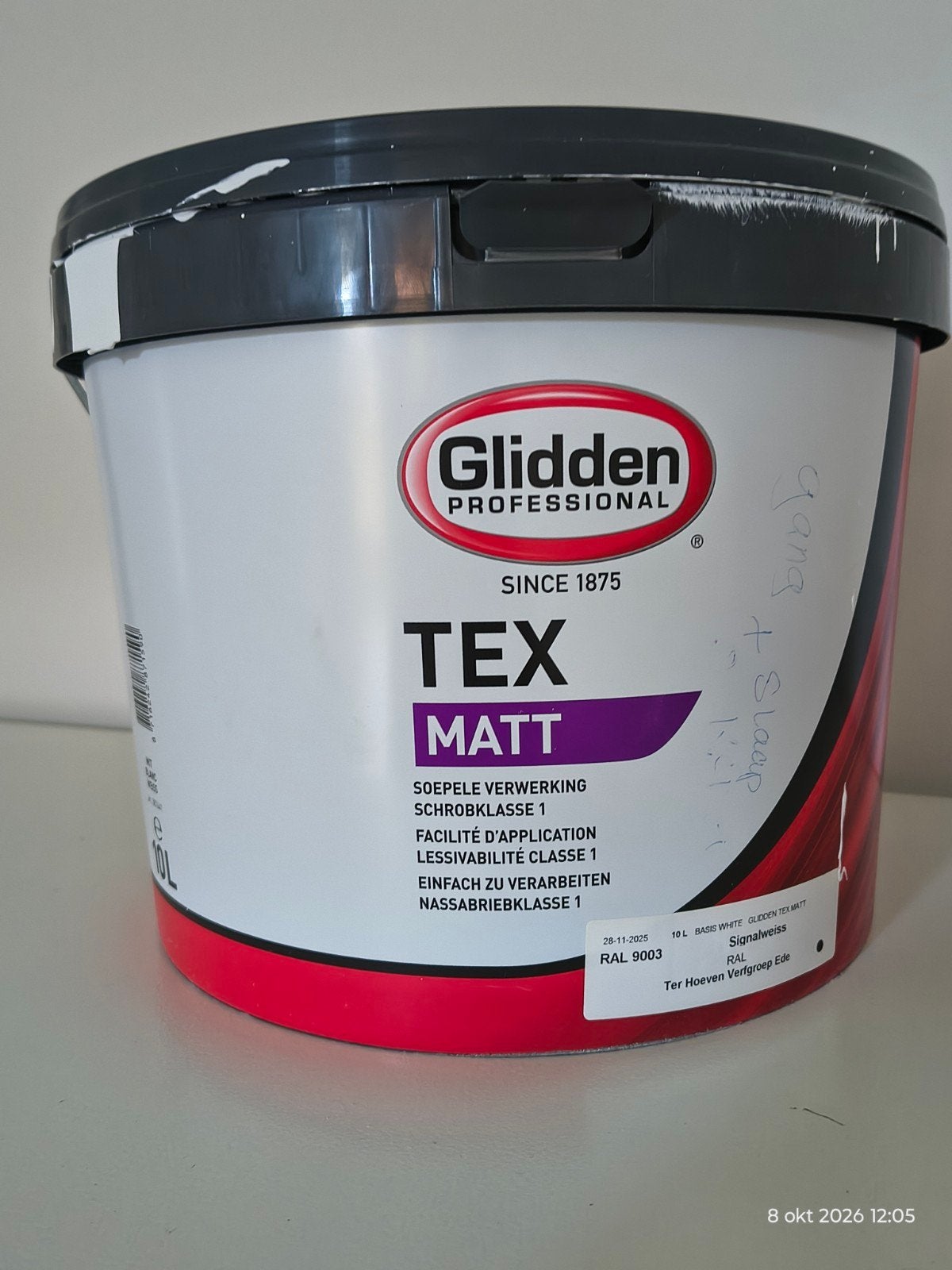 Restant Glidden Professional TEX MATT verf, RAL 9003, Ophalen, Wit, Minder dan 5 liter, Verf