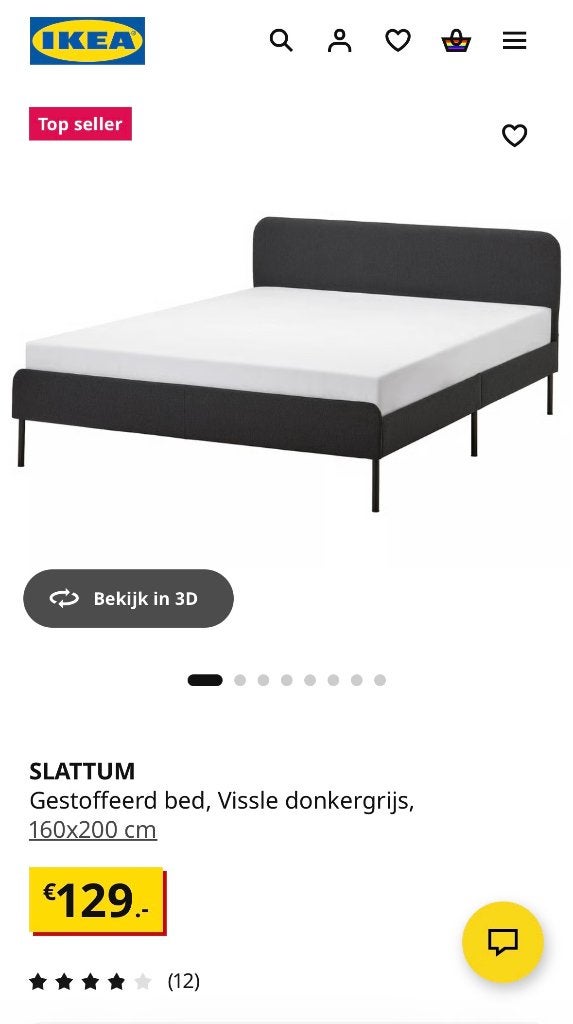 Bed Ikea - SLATTUM - gestoffeerd grijs 160x200 cm, Huis en Inrichting, Slaapkamer | Bedden, Ophalen, Tweepersoons, Zo goed als nieuw