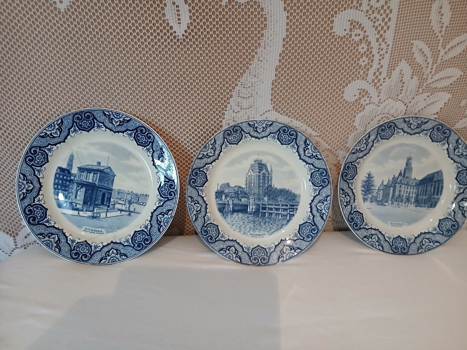 Antieke Delfsblauwe Borden - Stadsgezichten Rotterdam, Ophalen
