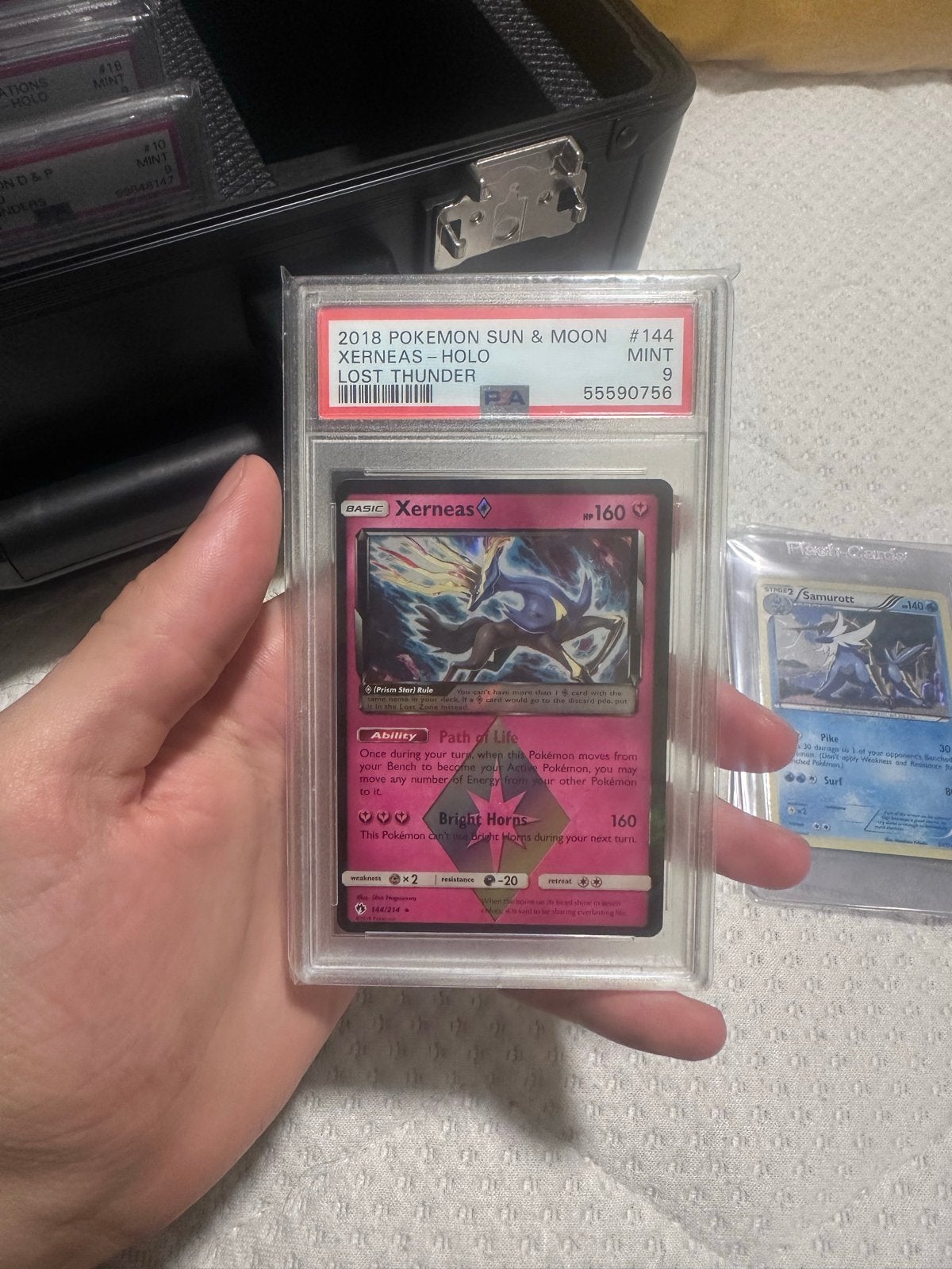 2018 Pokémon Sun & Moon Xerneas Holo PSA 9 MINT, Ophalen of Verzenden, Zo goed als nieuw, Losse kaart, Foil