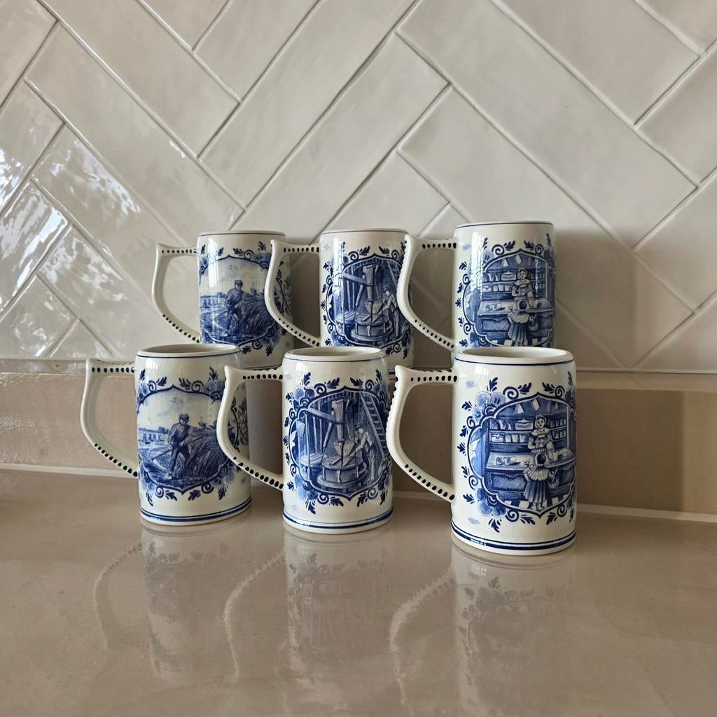 Set van 6 Delftsblauwe bierpullen - Regina aardewerk, Antiek en Kunst, Antiek | Keramiek en Aardewerk, Ophalen of Verzenden