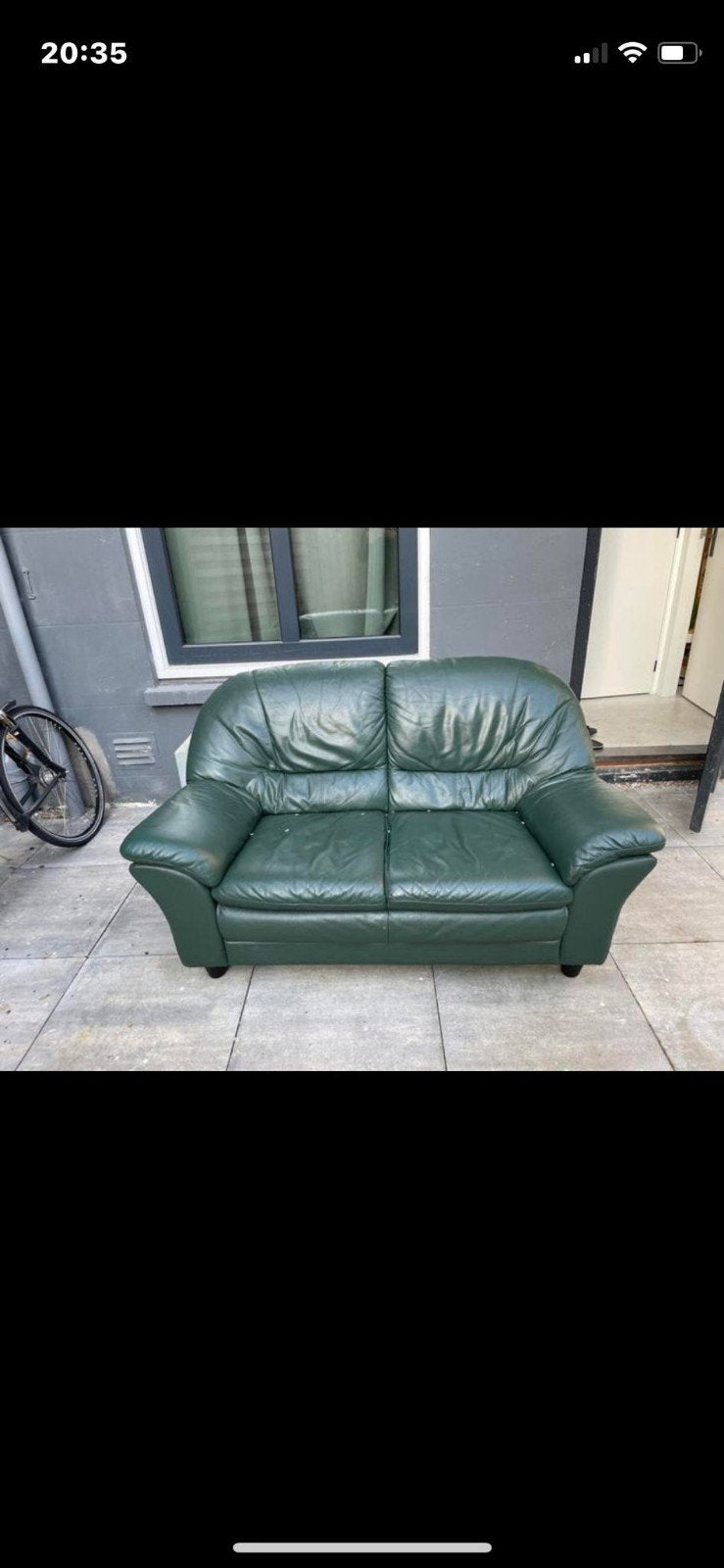 Groene leren tweezitsbank, Gebruikt, 150 tot 200 cm, Tweepersoons, Ophalen of Verzenden