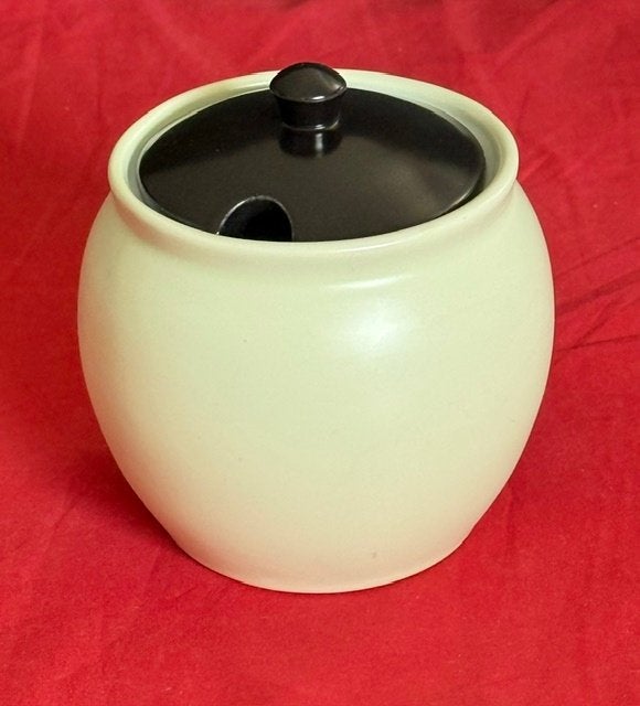 suikerpot mint groen met zwart deksel - Goedewaagen Gouda, Ophalen, Gebruikt, Overige merken, Overige typen