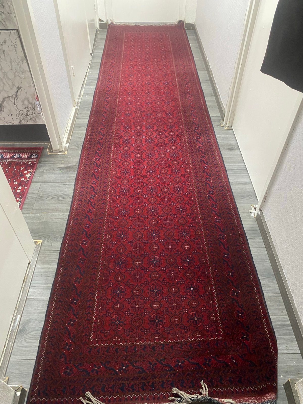 Afghaanse tapijtloper voor gang - 400x90 cm, Gebruikt, 200 cm of meer, Rechthoekig, Rood