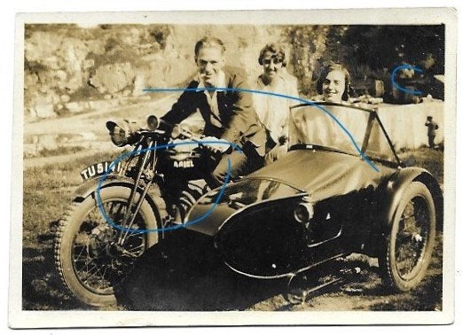 Ariel foto motor met zijspan, Verzamelen, Verzenden, Foto, Zo goed als nieuw, Voor 1940