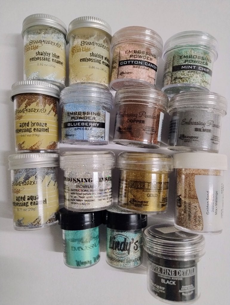 15 potjes Embossingpoeder  + 1x Gold Lux Mix, Ophalen of Verzenden, Zo goed als nieuw, Overige typen, Overige merken