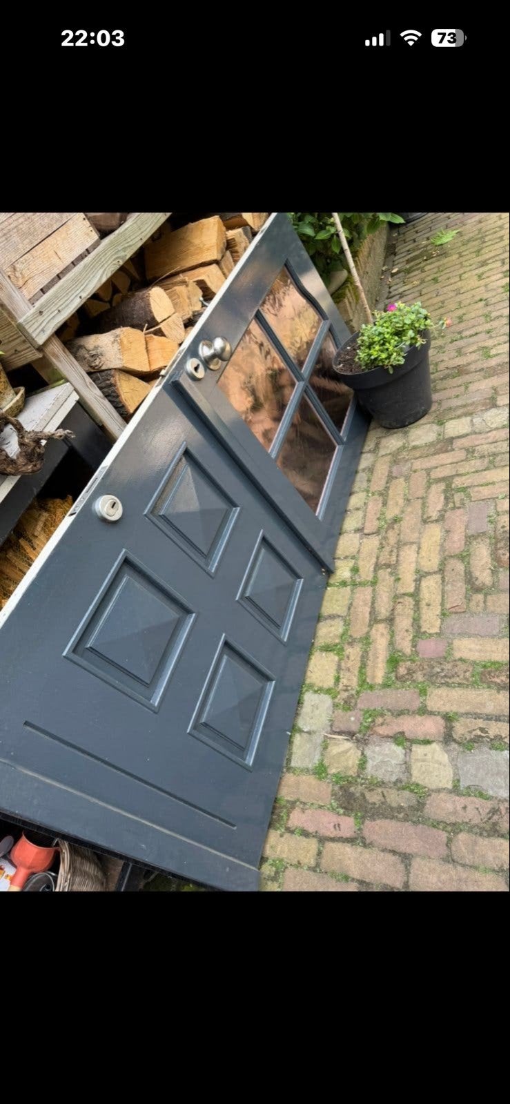 Mooie hardhouten buitendeur met glas, Verzenden, Gebruikt, Hout