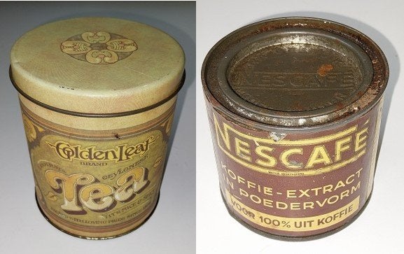 Oude Trommels / Blikken, Golden Leaf Tea en Nescafe Koffie, Ophalen of Verzenden, Gebruikt, Overige