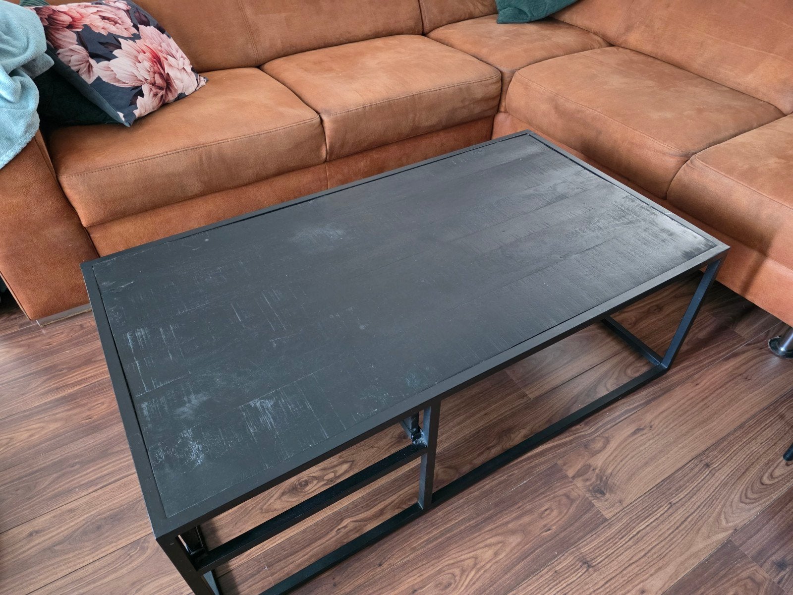 Zwarte mangohouten salontafel met Lade, Gebruikt, 100 tot 150 cm, 50 tot 100 cm, Industrieel