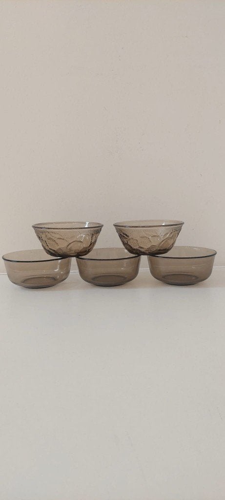 5 Vintage rookglas kom schaaltjes Fruitreliëf & glad, Eu, Gebruikt, Overige merken, Eu