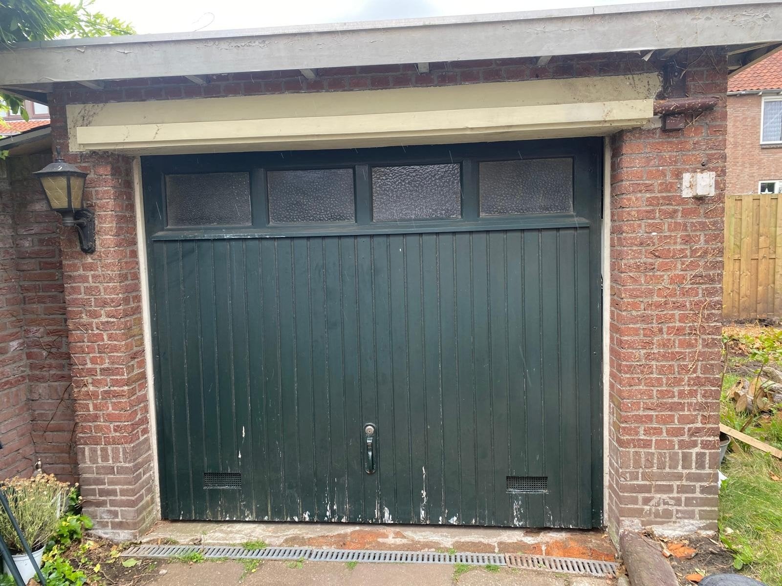 Authentieke garagedeur inclusief kantelsysteem met gewichten, Ophalen, Gebruikt, 120 cm of meer, Garagedeur