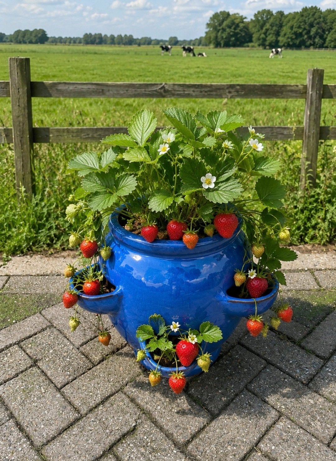 Nieuwe Aardbeienpot 41 cm hoog, 45 cm diameter (ook in groen, Overige materialen, Balkon, Rond, Nieuw