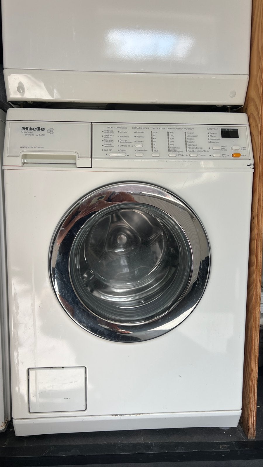 Miele Wasmachine + Miele Condensdroger | Complete stapelset, 6 tot 8 kg, Ophalen, Zo goed als nieuw, 85 tot 90 cm