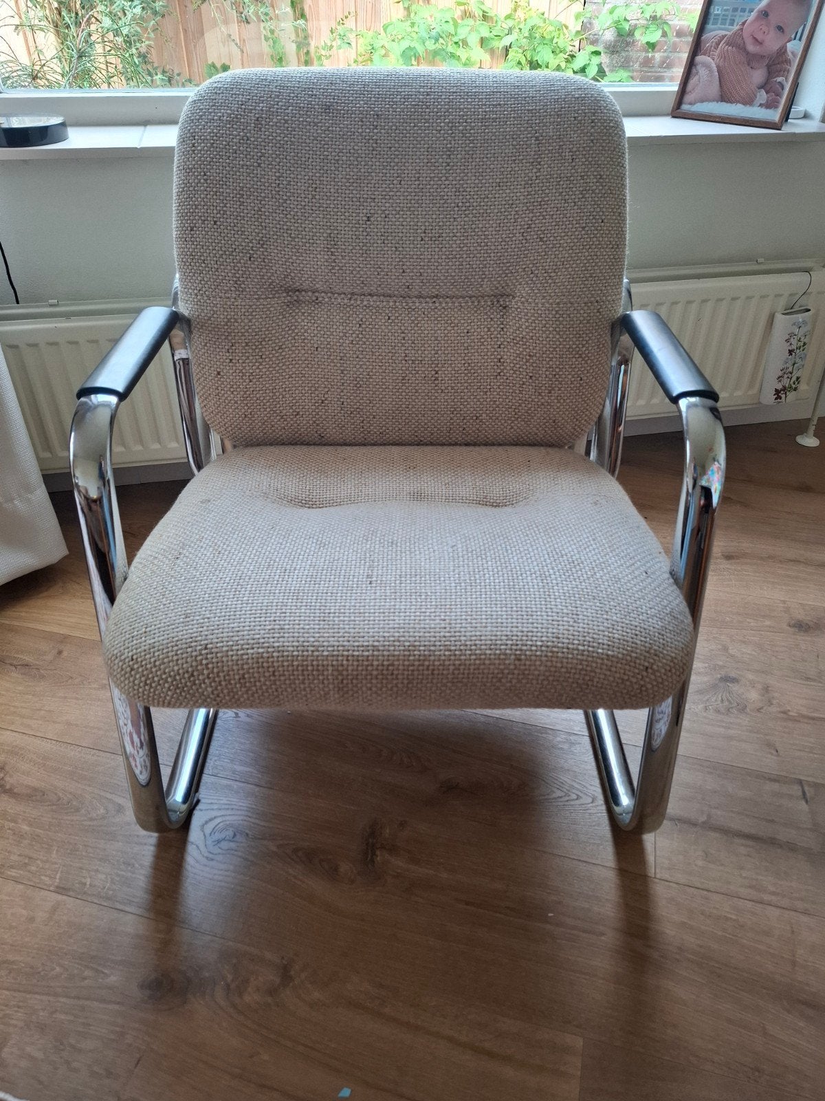 Buisframe fauteuil | Vintage | Tweed stoffering, Huis en Inrichting, Stoelen, Ophalen, Overige kleuren, Zo goed als nieuw, Vintage, Retro, Buisframe