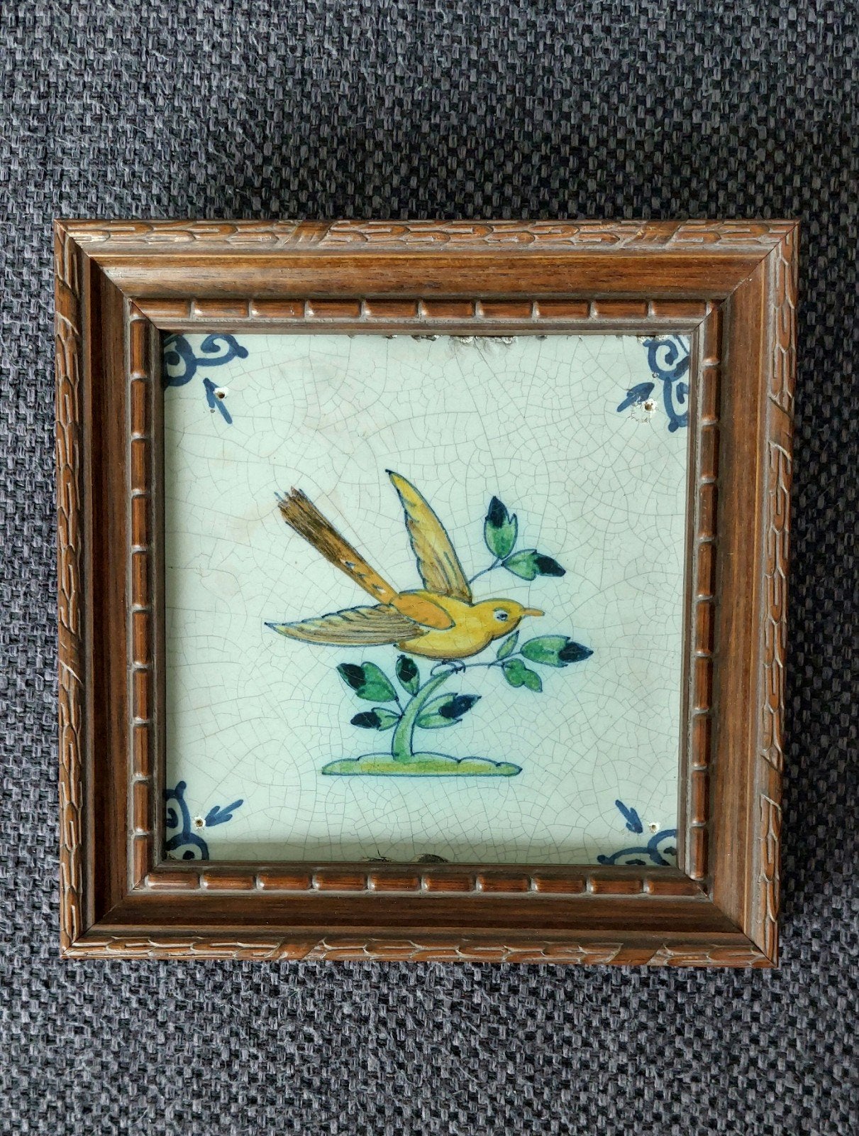 Antieke Polychrome Delftse Wandtegel met Vogel, 1796.kadotip, Ophalen of Verzenden