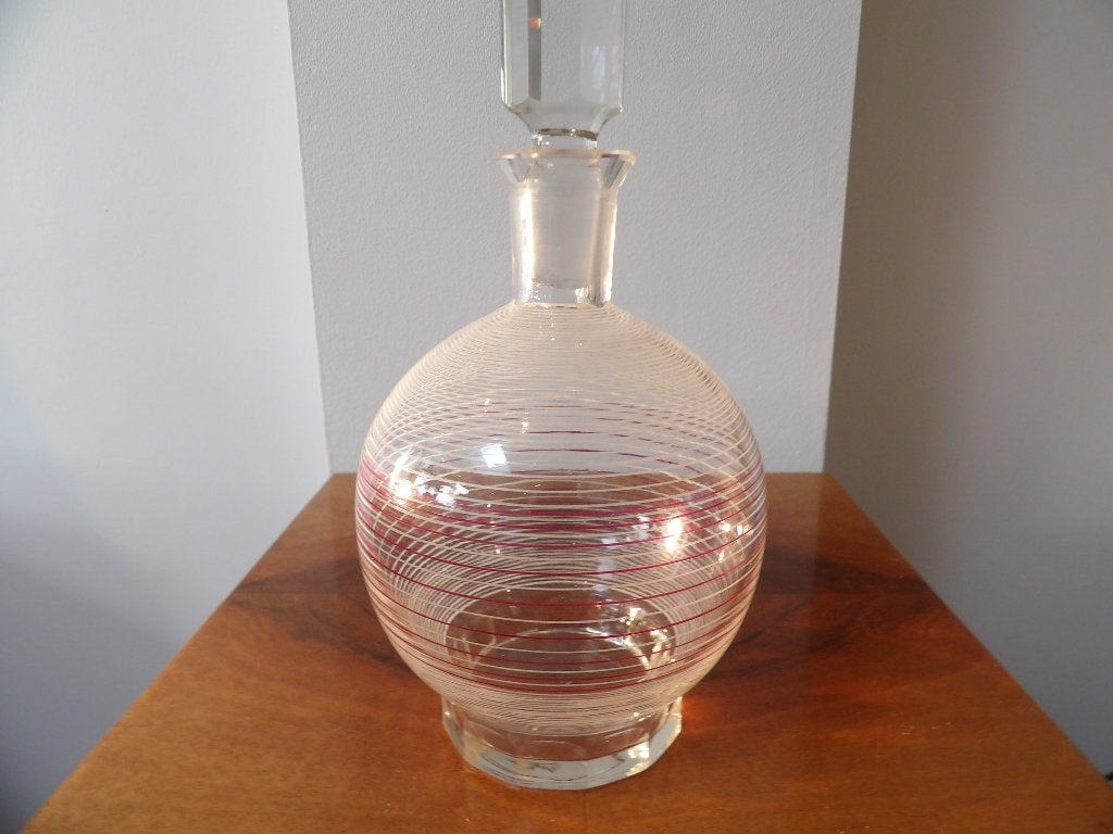Art Deco Likeurkaraf geslepen kristal, rood/wit jaren 40/50, Ophalen of Verzenden