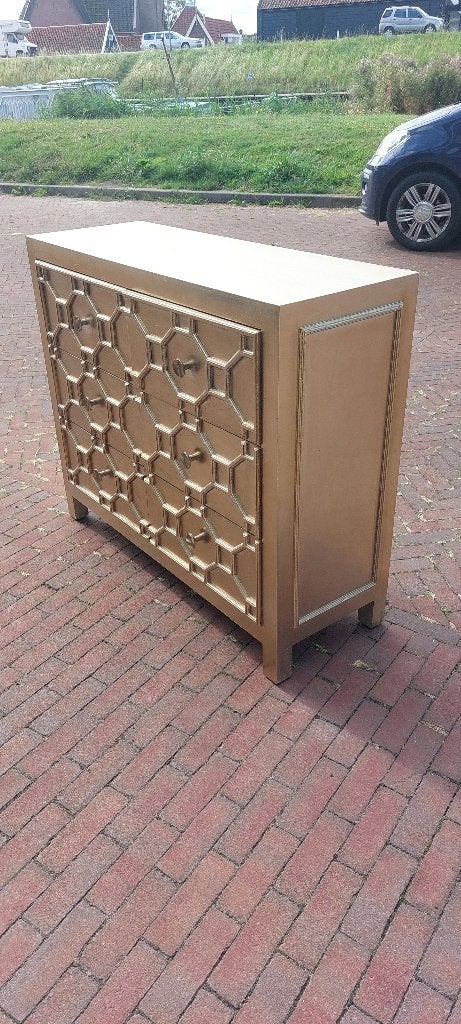dressoir, Ophalen, Gebruikt, 100 tot 150 cm, Metallic goud honinggraad