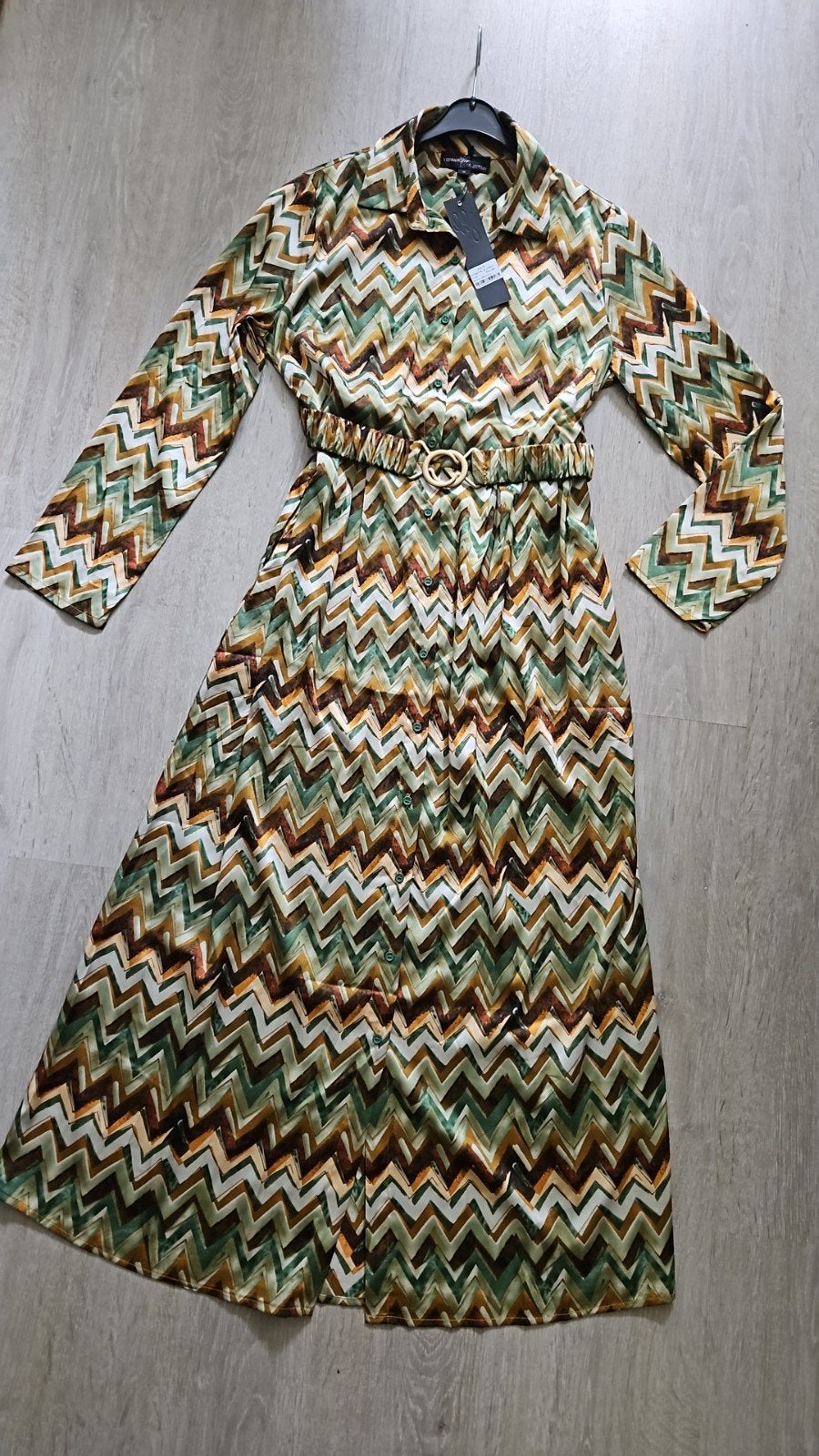 Nieuw met kaartje maxi blouse jurk zijde glans Maat M, Ophalen, Nieuw, Bruin, Onder de knie