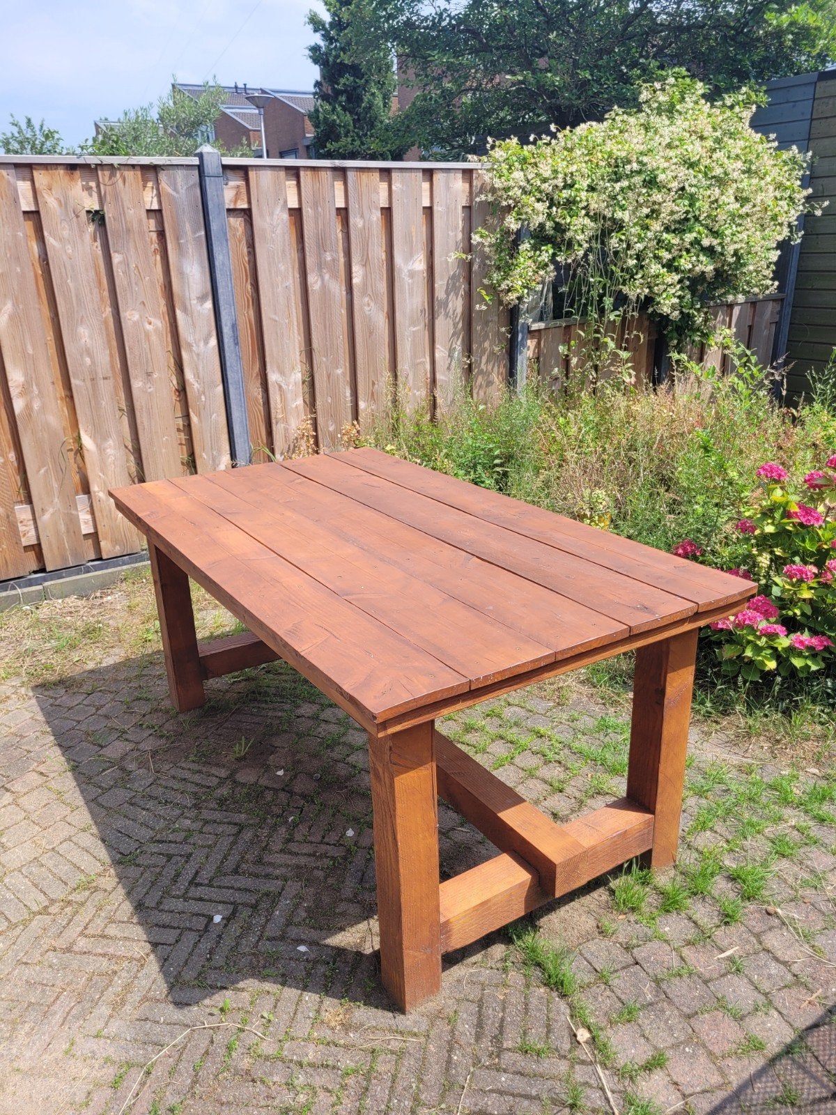 Robuuste douglas-houten tuintafel!, Ophalen, Zo goed als nieuw, Rechthoekig, Hout