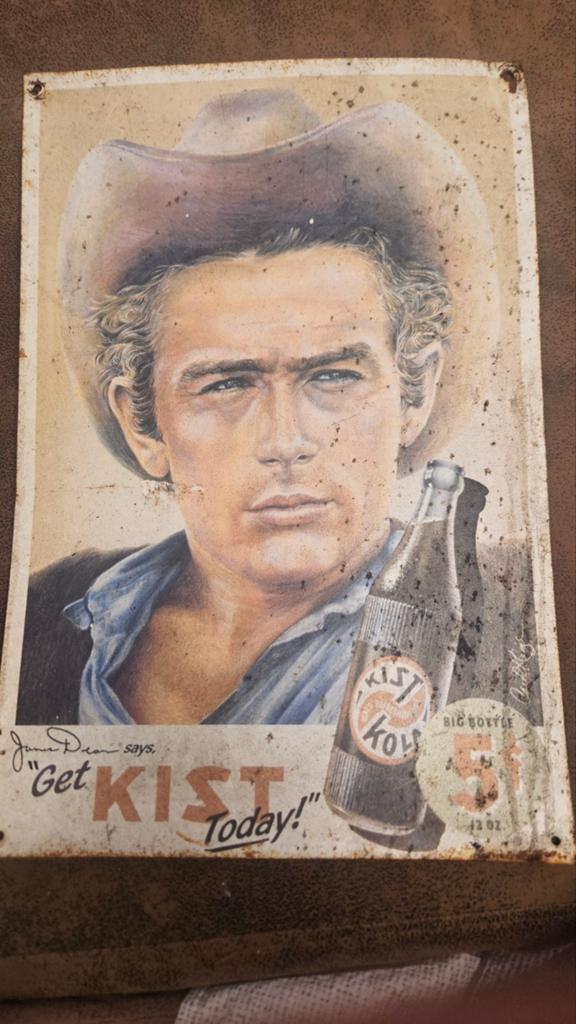 Vintage James Dean Kist Cola Reclamebord - Uniek Item, Ophalen of Verzenden, Reclamebord