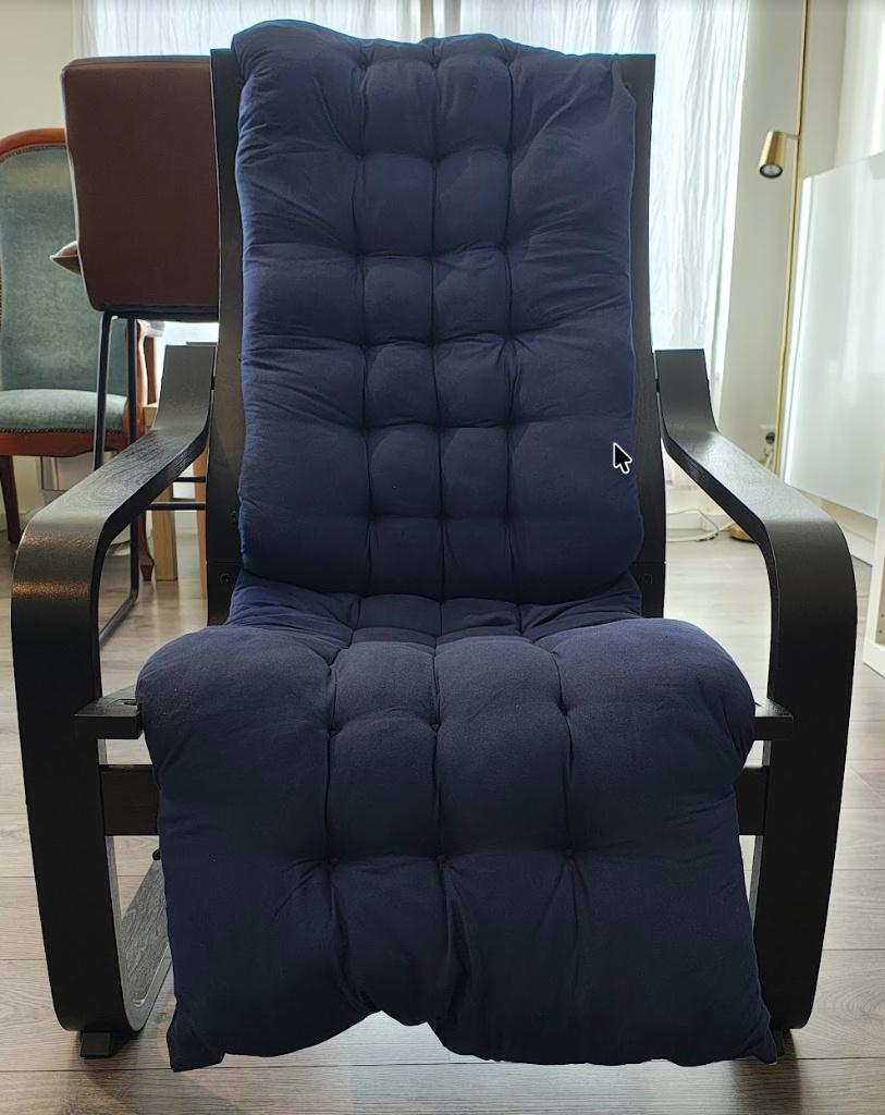 Ikea POÄNG armchair Black wood frame + cushion, Ophalen, Gebruikt, 75 tot 100 cm, 50 tot 75 cm