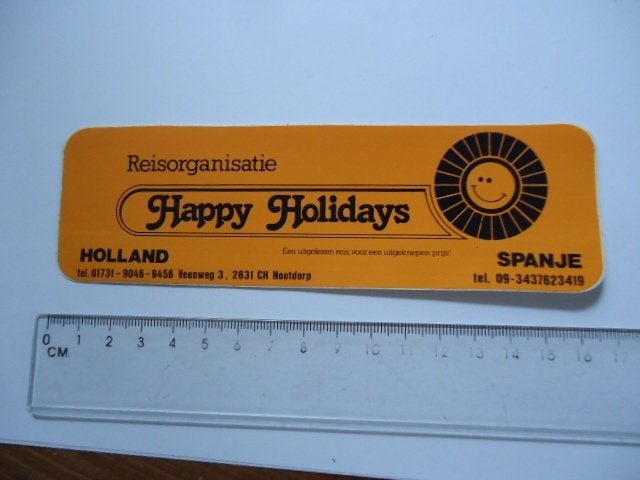 sticker oud NOOTDORP Happy Holidays reisorganisatie buro, Verzenden, Zo goed als nieuw, Bedrijf of Vereniging