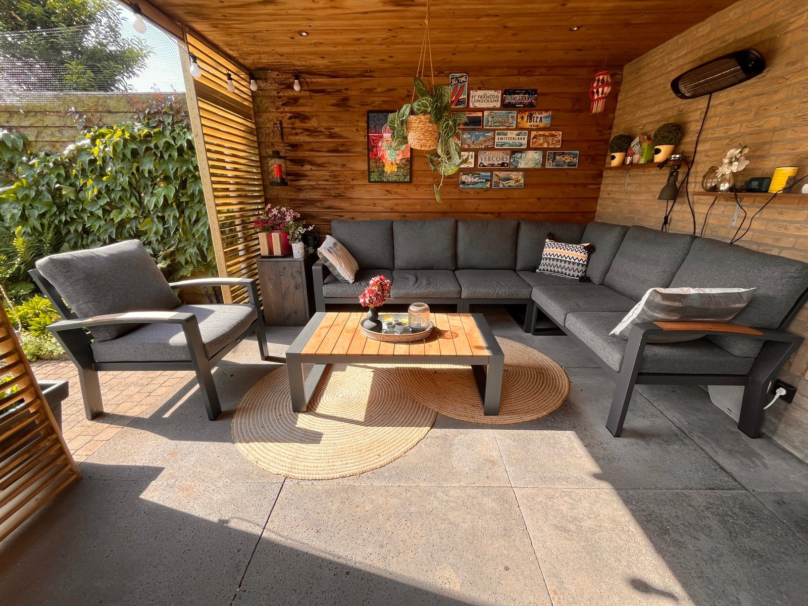 Loungeset antraciet hoekbank 260x200/200x200, stoel +tafel, Ophalen, Gebruikt, Aluminium, Bank