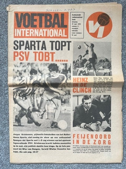 VI voetbal weekblad sept 1970 , AJAX , PSV , Feyenoord, Verzenden, Gebruikt, Ajax, Boek of Tijdschrift