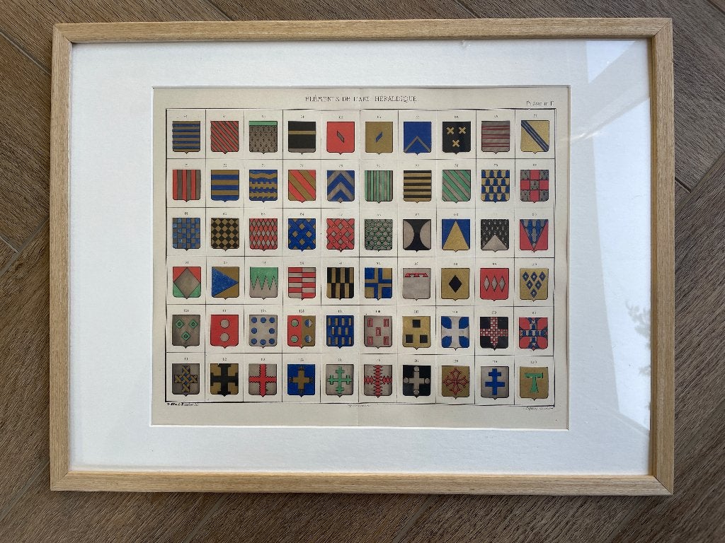 1860 Wapenschilden en emblemen O U D - P0625-006, Antiek en Kunst, Kunst | Etsen en Gravures, Ophalen of Verzenden, Ets, 1800 - 1899