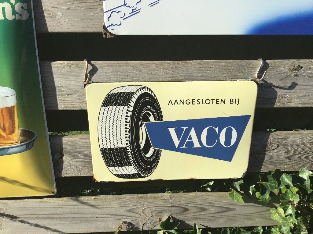 Vaco Banden emaille reclamebord, Ophalen of Verzenden, Gebruikt, Reclamebord