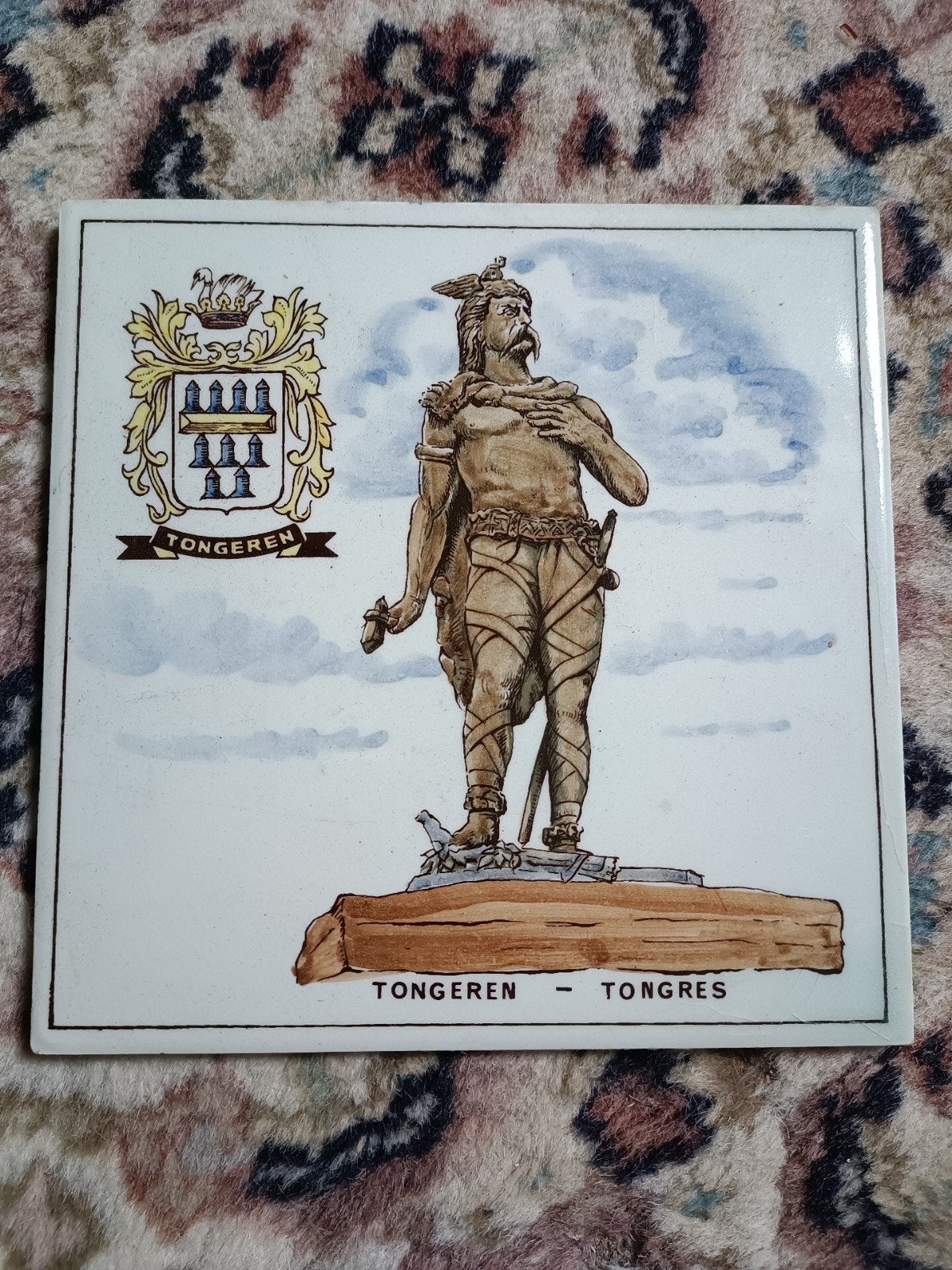 Vintage Tegel Tongeren Ambiorix Standbeeld Wapen Tongres, Ophalen