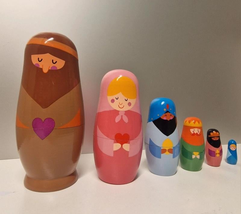 Houten Matroesjka Kerststal set – 6 figuren, Ophalen of Verzenden
